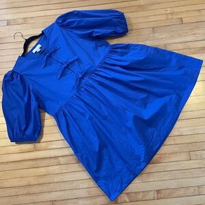 BAND OF THE FREE Puff Sleeve Tie Front Fit and Flare Dress Cobalt Blue Pockets